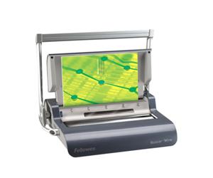 Fellowes Perforelieur Quasar Wire : Perforation 15 feuilles, Reliure anneaux métal 120 feuilles, Largeur max 1.4cm, Corps métal Graphite 470x412x132mm
