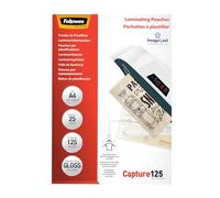 Fellowes Pochette de Plastification A4 125 Microns - Pack de 25 Feuilles - Technologie ImageLast - Finition Brillante Haute Qualité pour Photos, Affiches, Loisirs Créatifs et Diplômes - Capture