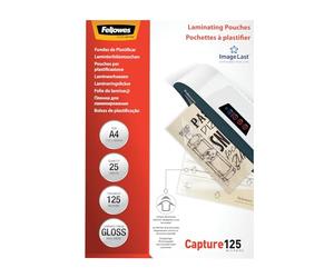 Fellowes Pochette de Plastification A4 125 Microns - Pack de 25 Feuilles - Technologie ImageLast - Finition Brillante Haute Qualité pour Photos, Affiches, Loisirs Créatifs et Diplômes - Capture