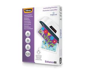 Fellowes Pochette De Plastification A4 80 microns - Pack de 100 Feuilles Plastifieuse - Technologie ImageLast - Finition Brillante Aspect Haute Qualité Pour Photos Et Affiches - Enhance 80