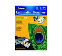 Fellowes Pochettes de plastification A4, 100 microns, brillantes - Paquet de 100, dimensions 210x297mm, en plastique transparent, référence 5351111