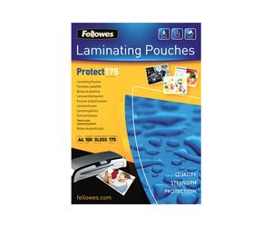 Fellowes Pochettes de plastification A4, 175 microns, Finition brillante, 210x300mm, Plastique transparent, Pack de 100 unités