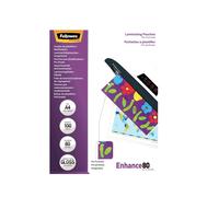 Fellowes Pochettes de plastification A4 80 microns perforées – Transparent, plastique, 232 x 308 x 1 mm – Conditionnement 100 unités – Réf: 5452502