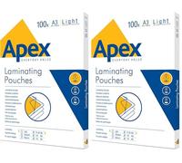 Fellowes pochettes de plastification Apex A3, finition brillante, 100 feuilles - Légères - Idéales pour les photos. (Lot de 2)