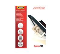 Fellowes - Pochettes de plastification brillantes pour cartes - 125 microns - Format 75 x 105 mm (80 x 112 mm) - Transparent - Plastique - Boîte de 100