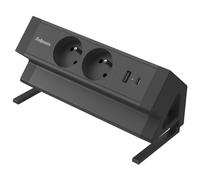 Fellows Bloc de prises électriques Ampra à pince pour bureau - 2 prises secteur + 1 port USB-A et USB-C - Noir