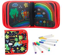 Felly Livre de Dessin Effacable, Enfant Doodle Planches, Bloc de Dessin Effaçable avec 12 Stylos Colorés, Jeu Voyage Garçons Filles Enfant 2 3 4 5 6 ans（Dinosaures）