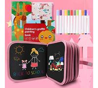 Felly Livre de Dessin Effacable, Enfant Doodle Planches, Bloc de Dessin Effaçable avec 12 Stylos Colorés, Jeu Voyage Garçons Filles Enfant 2 3 4 5 6 ans （rose）