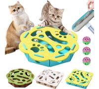 Felt Cat Nail File Scratcher Box with 3 Bell Balls,11.8 in Cat Treat Puzzles for Indoor Cats,Interactive Nail File Stress Free Alternative to Clippers and Grinders (Blau,Blumenmuster)