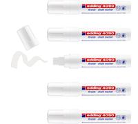 edding 4090 Marqueur craie liquide - blanc - 5 feutres craie liquide - pointe biseautée 4-15 mm - feutre craie effacable pour écrire sur les vitres,le verre - feutre craie ardoise aux couleurs opaques