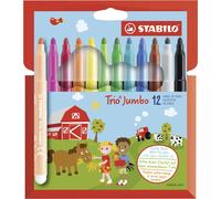STABILO Trio Jumbo - Feutre de coloriage - Étui carton x 12 feutres pointe large - Coloris assortis