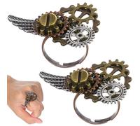 FELTECHELECTR 2 pièces Bague Vintage Alliage Style Steampunk avec Aile et Engrenage Bague Doigt Unisexe et Élégante pour Femmes et Hommes
