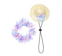 FELTECHELECTR 2 Pièces Chapeaux de Paille pour Chiens et Chats Couronne Fleurie, Protection Solaire Confortable en Tissu, Design Estival pour Photos D'été