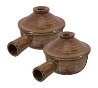 FELTECHELECTR 2 pièces Cocotte Terre Cuite avec Couvercle Casserole Céramique Résistante Chaleur pour Mijotés Soupes et Plats Au Four Lot de Adapté Au Micro-ondes Cuisson Polyvalente