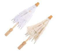 FELTECHELECTR 2 Pièces Parasol Dentelle Romantique Fait Main Mini Ombrelle Blanche Brodée pour Décoration Mariage Accessoire Photo Vintage Léger pour Mariée et Poupée