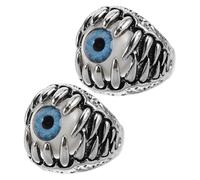 FELTECHELECTR 2pcs Bague du Diable Maléfique pour Hommes en Cuivre Bleu, Résistant aux Rayures Bord Poli, Style Gothique Biker, pour Halloween