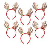 FELTECHELECTR 6pcs Serrage-têtes de Noël de Bois de Cerf Pailleté, Accessoires Décoratifs Extensibles pour Cosplay et Photos, Bandeaux Festifs pour Garçon et Filles