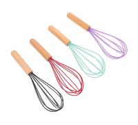 FELTECHELECTR Agitateur à Œufs Robuste en Silicone Manche en Bois de Hêtre, Lot de 4 Pièces, Mélangeur Manuel Ergonomique pour Restaurants et Cafés