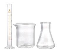 FELTECHELECTR Bécher Gradué 50 Ml Fiole Conique 50 Ml et Cylindre de Mesure 10 Ml Ensemble Transparent Précis pour Mesures Scientifiques et Usage Éducatif