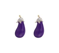 FELTECHELECTR Broche Ornement à Motif Végétal Goutte D'huile en Alliage et Cristaux Forme Aubergine Pourpre, Légère et Pratique Lot de 2 pour Femmes Lors de Fêtes et Noël
