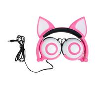 FELTECHELECTR Casque Garçon et Filles Oreilles de Chat Lumineux Pliable Rose Casque Stéréo Réglable Coussin Confortable Écouteurs pour Fille Portable pour Téléphone et Tablette