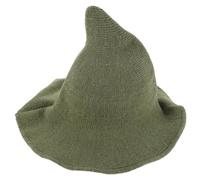 FELTECHELECTR Chapeau de Sorcière à Pointe Unisexe en Laine Verte à Large Bord Taille Adulte Chapeau de Magicien pour Halloween Cosplay Gothique et Fêtes Costumées D’Automne