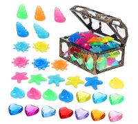 FELTECHELECTR Coffre Au Trésor pour Piscine avec Gemmes Colorées Flottantes Et Diamants Plastique Lumineux pour Cotillons Et Fêtes