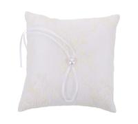 FELTECHELECTR Coussin Porte-Alliances Blanc 15X15 CM en Satin Broderie Fleurie et Perles Coussin D’Alliances Vintage Élégant pour Cérémonie de Mariage et Demande en Mariage