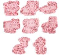 FELTECHELECTR Emporte-pièces à Biscuits Animaux 8pcs en Plastique Rose, Motifs Délicats, Facile à Transporter et Ranger pour Pâtisserie et Chocolat