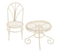 FELTECHELECTR Ensemble 2 Pièces Table et Chaise de Bistro Miniature en Fer Massif Couleur Écru Mobilier pour Maison de Poupée Décoration Salon Jardin Accessoires pour Jeu D’Imitation