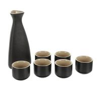 FELTECHELECTR Ensemble 7 Pièces de Tasses à Saké en Céramique Noire Mate Distributeur de Saké Triangulaire et 6 Coupes à Vin pour Entreprise Service de Thé Traditionnel Maison Restauration