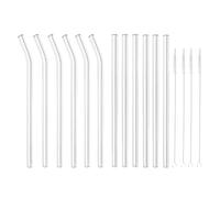 FELTECHELECTR Ensemble de 16 Pailles Réutilisables en Verre Transparent Haute Borosilicate, 6 Droites 6 Courbées, avec 4 Brosses de Nettoyage, Solide et Écologiques pour Boissons, Jus, Thé,