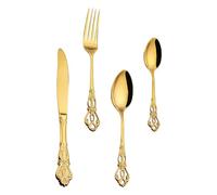 FELTECHELECTR Ensemble de Couverts Cuisine Occidentale en Acier Inoxydable 304 Set 4 Pièces Doré Couteau à Steak Gravé Style Rétro Fourchette et Cuillère Vaisselle à Steak pour Repas à