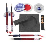 FELTECHELECTR Kit Calligraphie Chinoise Pinceaux, Pierre à Encre Carrée et Bâtons d'Encre, Coffret Éventail Adapté pour Apprentissage et Réalisation d'Œuvres Traditionnelles Couleur Aléatoire