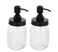 FELTECHELECTR Lot de 2 Bocaux à Confiture 500 Ml Pompe Distributeur en Acier Inoxydable Pots Alimentaires Noirs Couvercles Cuisine Conservation Miel Sauces et Sirops