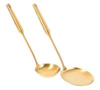 FELTECHELECTR Lot de 2 Cuillères Cuisine en Acier Inoxydable Doré, Cuillère à Soupe et Écumoire Grosse Taille, Ustensiles Pratiques pour Servir et Égoutter Cuisine Professionnelle