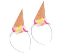 FELTECHELECTR Lot de 2 Serrage-Têtes Garçon et Filles Blancs de Cornet de Glace Accessoires Cheveux Gourmands pour Fêtes D’Anniversaire Déguisement Halloween et Photo Bandeaux Cosplay