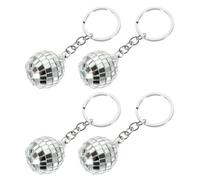 FELTECHELECTR Lot de 4 Porte-clés Boule Disco Miroir Argenté Décoratif, Accessoire Suspendu Compact pour Clés, Paquet et Fêtes, Pendentif Mini Ornement Party, Présent Original