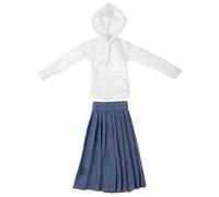 FELTECHELECTR Mini Vêtement Poupée Blanc et Jupe Plissée Bleue Tenue Décorative pour Poupées Petites Costume Facile à Enfiler pour Jeu et Collection