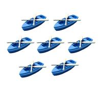 FELTECHELECTR Miniature Bateau Décoratif Bleu avec 2 Pagaies en Bois Kit de 7 Pièces pour Micro-Paysage de Plage Décorations Bord de Mer et Maison de Poupée Accessoires DIY pour Jardin