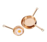 FELTECHELECTR Miniature Poêle Dorée Set avec Œuf Accessoires Cuisine Dinette Maison Poupée Décorations Miniatures pour Simulation Maison