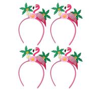 FELTECHELECTR Pack de 4 Serrage-têtes Flamant Rose Hawaïen Créatifs et Bandeaux à Fleurs en Tissu Léger pour Fête été Tropicale Bandeau de Cocotier Sécurisé