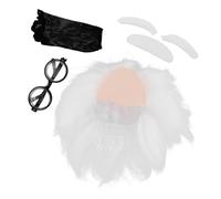 FELTECHELECTR Set Perruque Homme Blanc Avec Lunettes Moustache Et Sourcils Perruque Cosplay Chercheur Fou Pour Costume Halloween Cheveux Courts Synthétiques Confortables Pour Fête