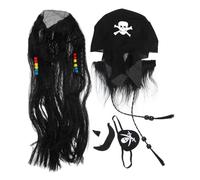 FELTECHELECTR Set Pirate Cosplay Costume Halloween avec Perruque Barbe Fausse et Cache-œil pour Fête Déguisement Garçon