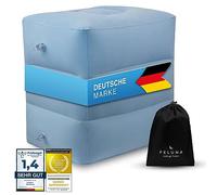 Feluna® Coussin de voyage pour train, voiture & avion, coussin repose-pieds gonflable Coussin de plage & camping réglable en hauteur jusqu'à 42x38x45 cm (Bleu clair)