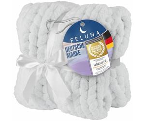 Feluna Couverture Confortable à Grosses Mailles - Couverte Polaire tricotée Plaid Douillette Couverture à Grosses Mailles pour Salon et Chambre d'amis (Blanc, L)