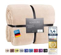 Feluna Plaid XXL tout doux, Couverture en microfibre, Jeté de lit, Toucher cachemire 220 x 200 cm beige