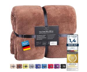Feluna Plaid XXL tout doux, Couverture en microfibre, Jeté de lit, Toucher cachemire 220 x 200 cm marron