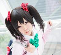 Female black Short Straight Synthetic Hair High Temperature Fiber Cosplay Full Wigs Love Live Nico Yazawa Niko