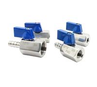 Female Blue MINI Ball valve SS304 1/8-1/4-3/8-1/2-3/4 to 7mm-8mm-10mm-12mm-14mm-16mm-18-20mm Pagoda adapter 2 way ball valve BSP(1I4inchX10mm 94g)